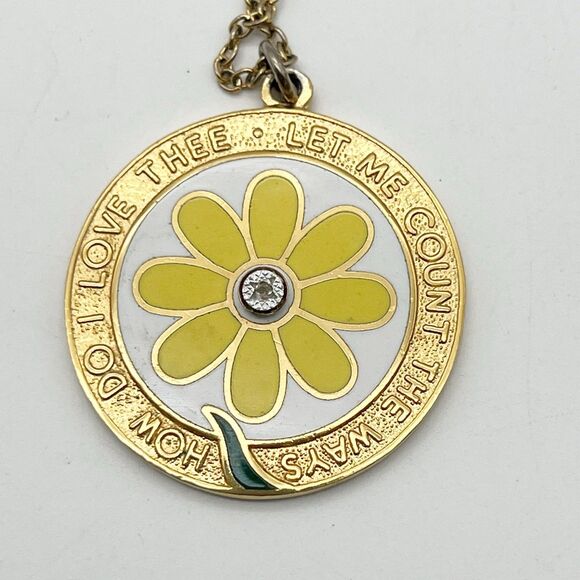 Vintage Cloisart How Do I Love Thee Round Flower Medallion Pendant Necklace 18” - Picture 1 of 7